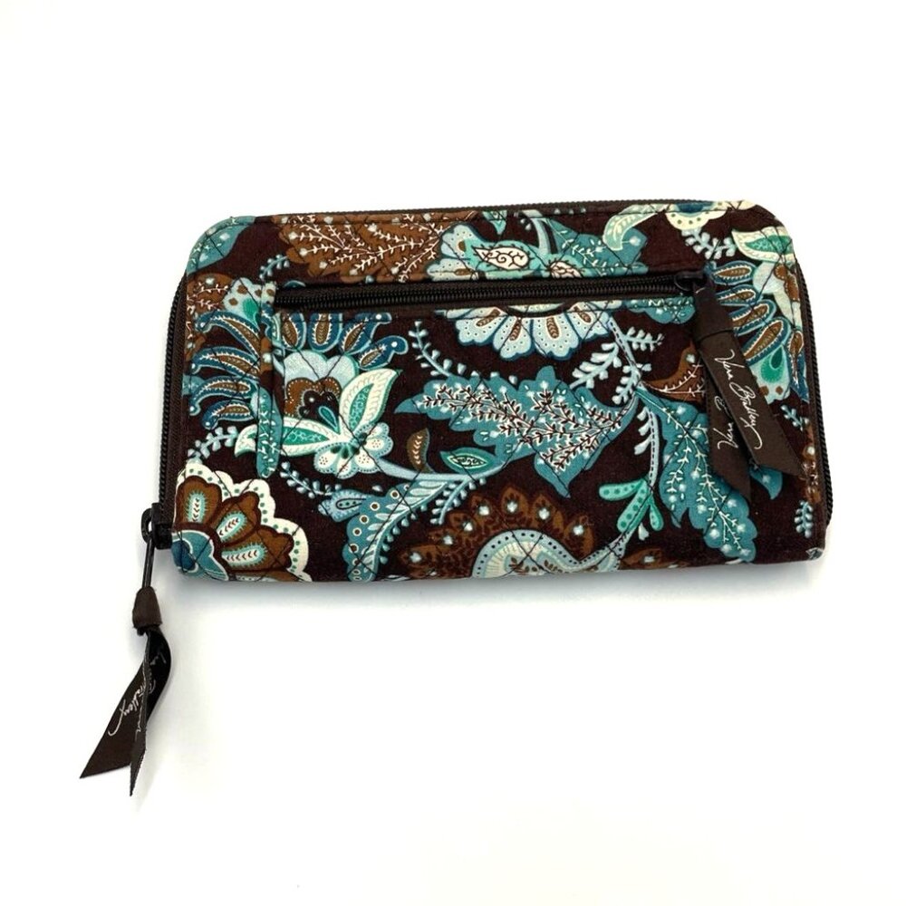 Vera Bradley Java Blue Travel Organizer Wallet Quilted Paisley Floral Zip Around - Picture 2 of 3